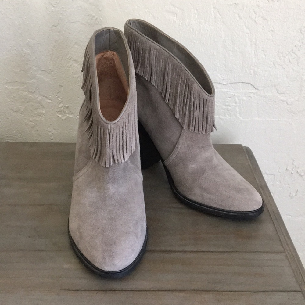 Joie gray suede fringe ankle boots Loren 40 9 NEW